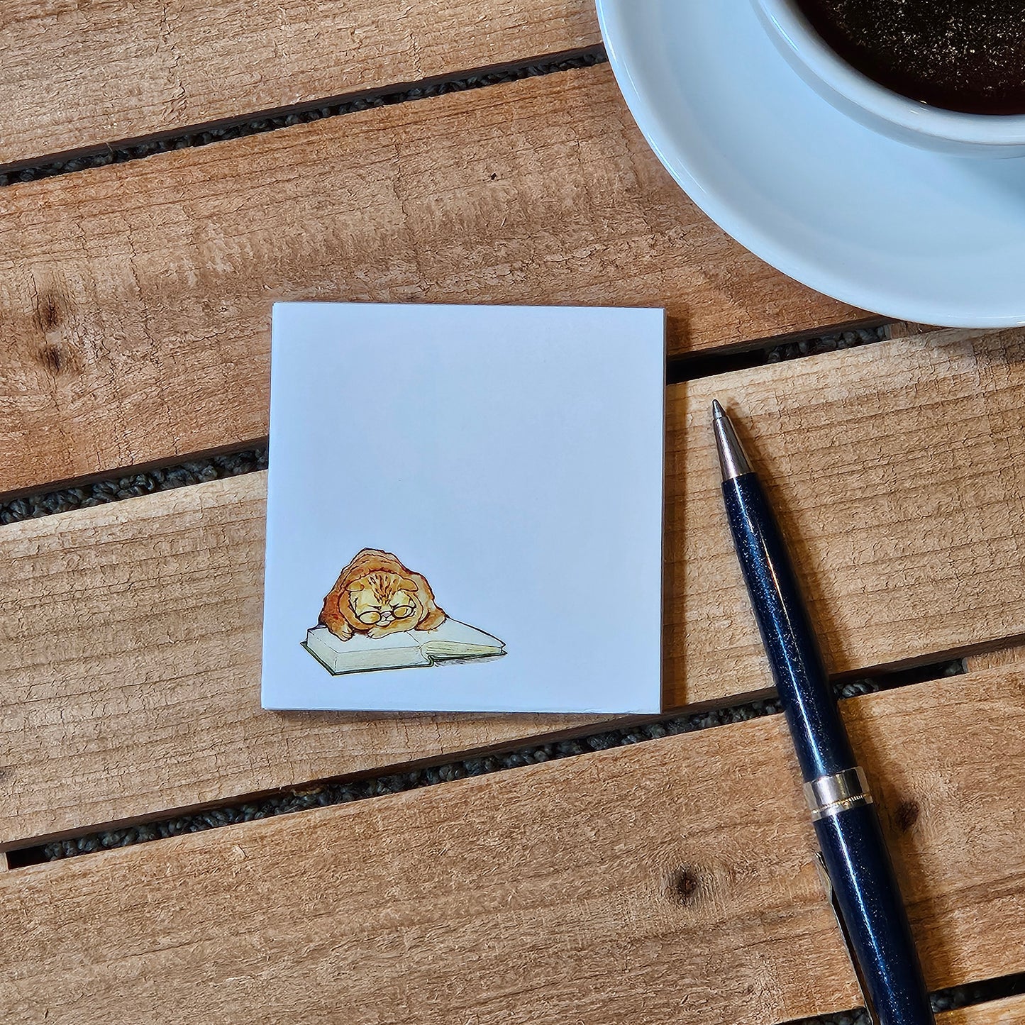 Reading Cat Sticky Notepad – Ginger Cat with Book