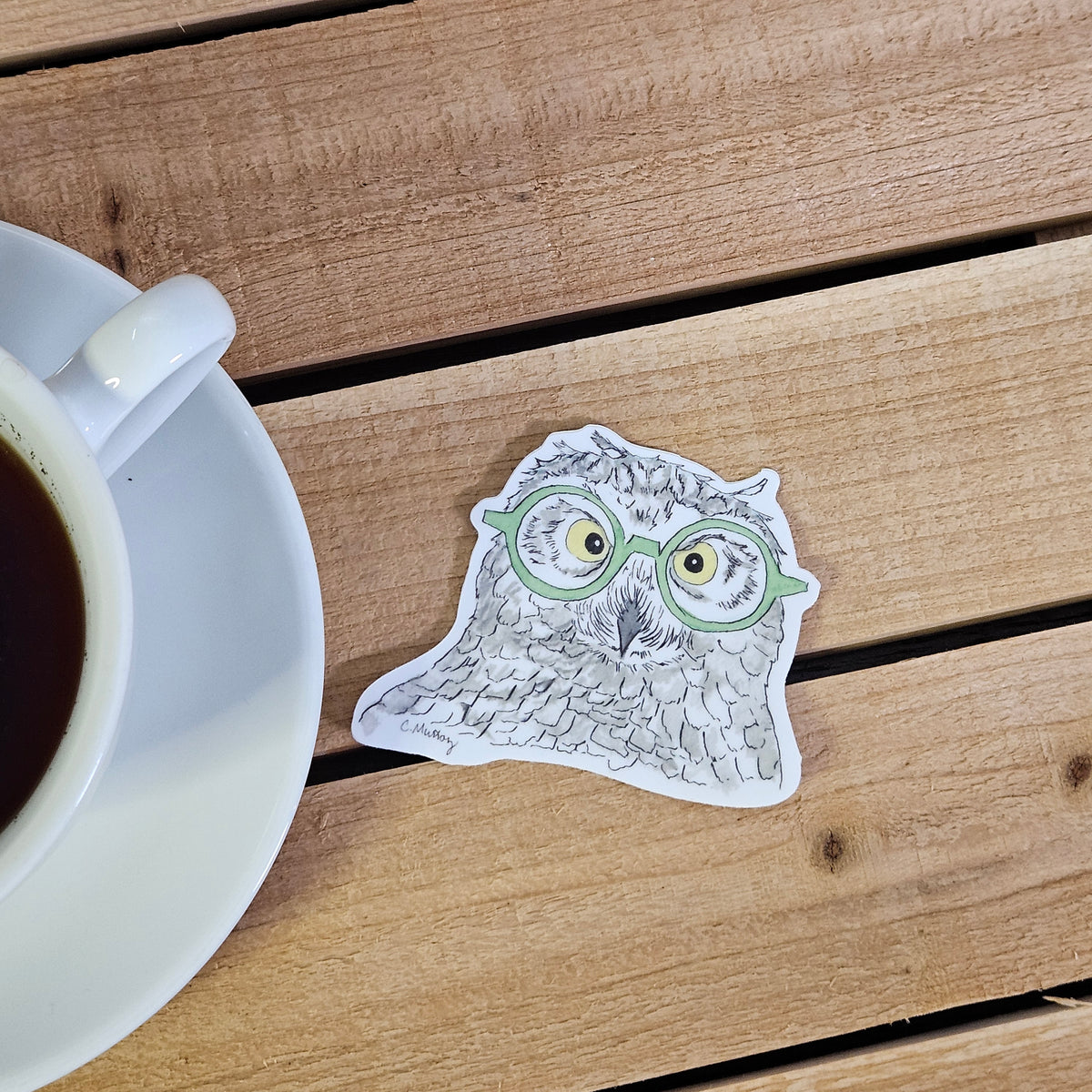 Snowy Owl Green Specs Sticker - 3x3” waterproof vinyl decal