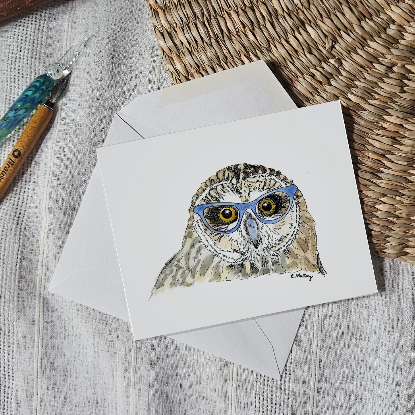 Blue Specs Greeting Card – whimsical woodland animal gift, perfect for holidays and everyday use.