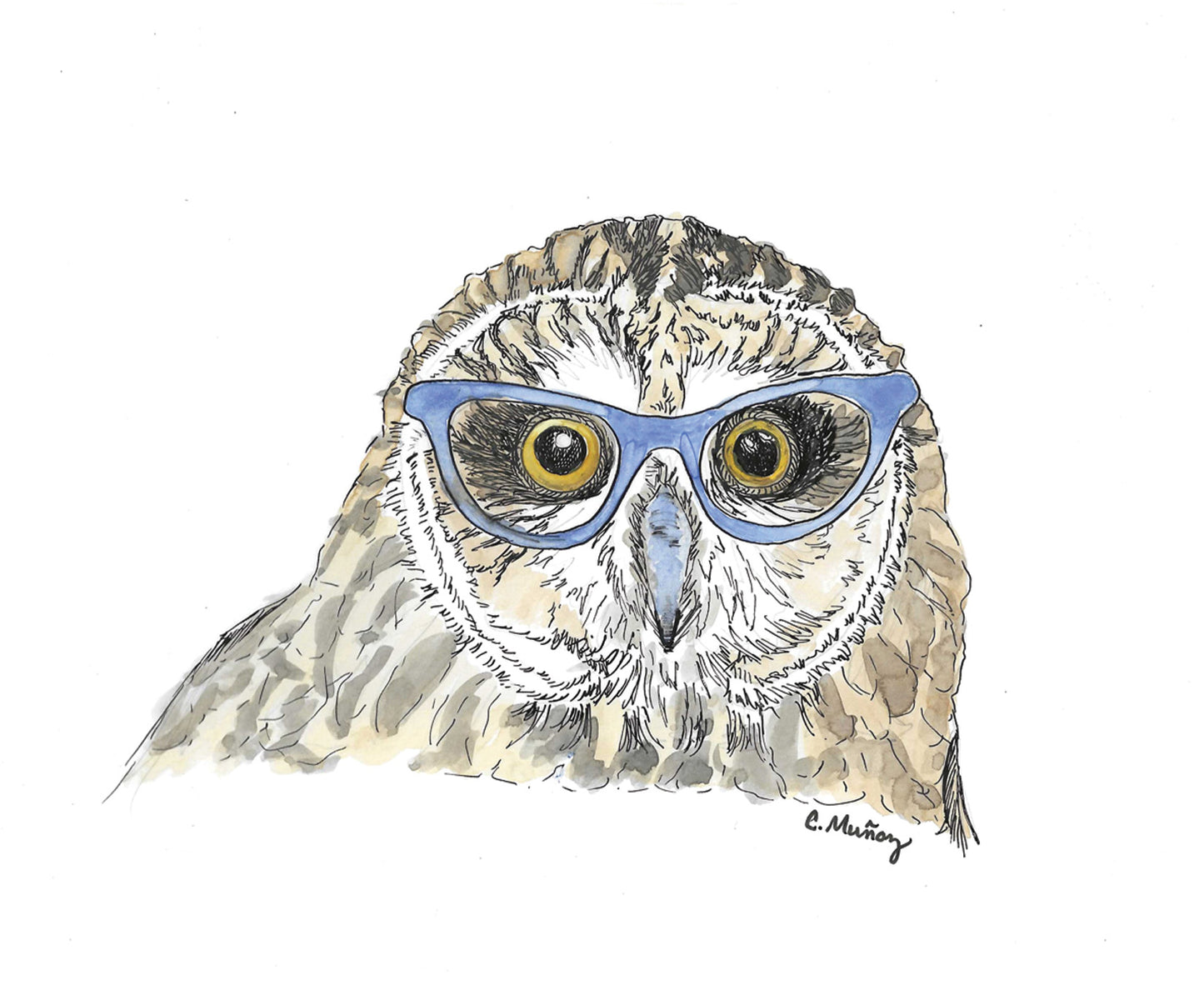 Blue Specs Owl Greeting Card – Whimsical Woodland Stationery