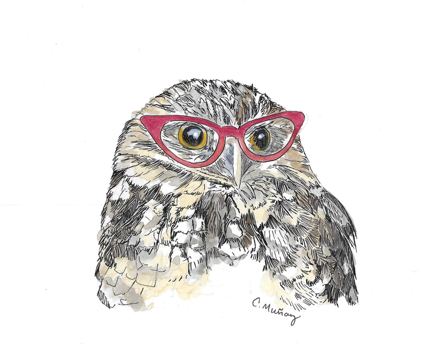 Red Specs Owl Greeting Card – Whimsical Woodland Charm