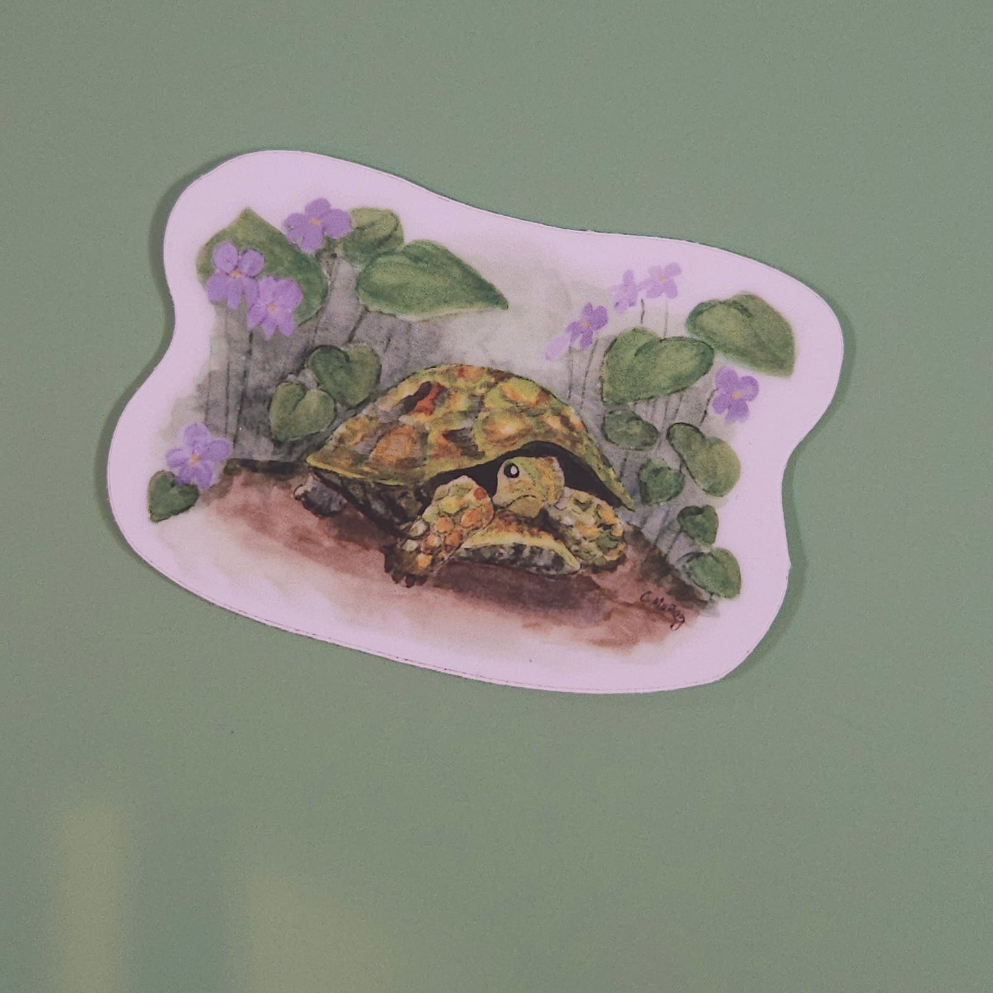 Turtle and violets sticker | 3x3” Waterproof Vinyl Decal