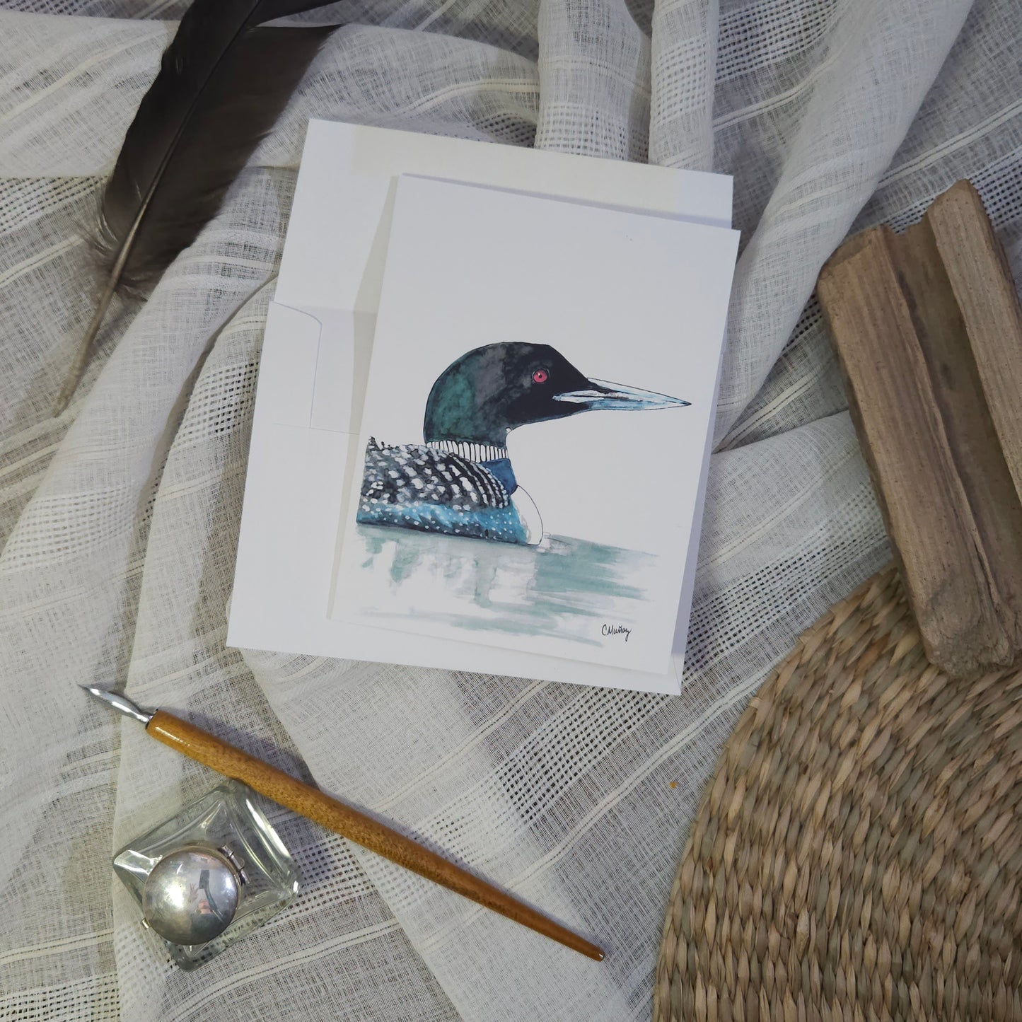 Portrait of a Loon Greeting Card – whimsical woodland animal gift, perfect for holidays and everyday use.