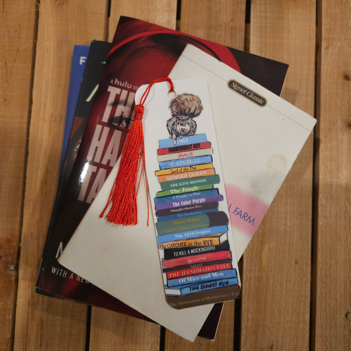 Banned Books Stack – Illustrated Woodland Bookmark