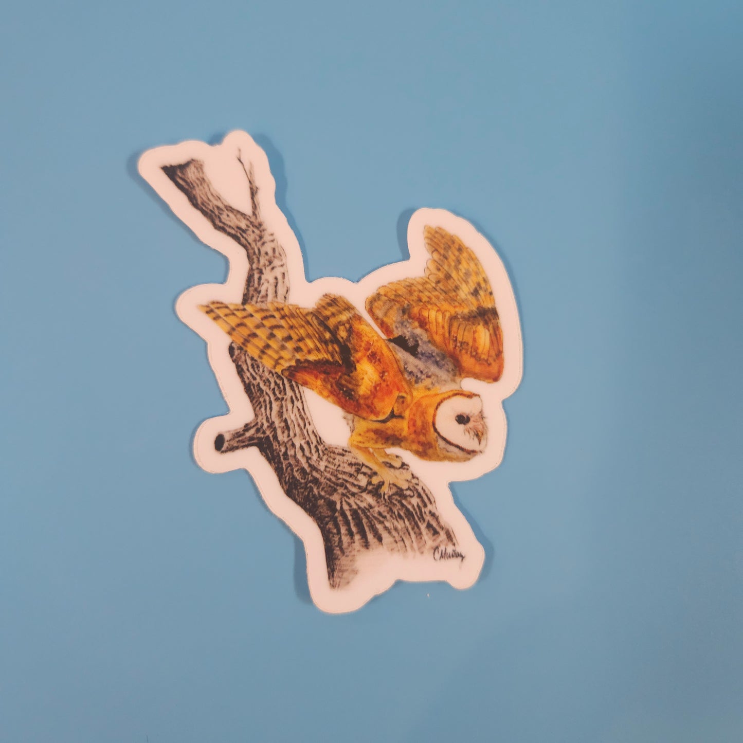 Barn Owl Heading Out sticker - 3x3” waterproof vinyl decal