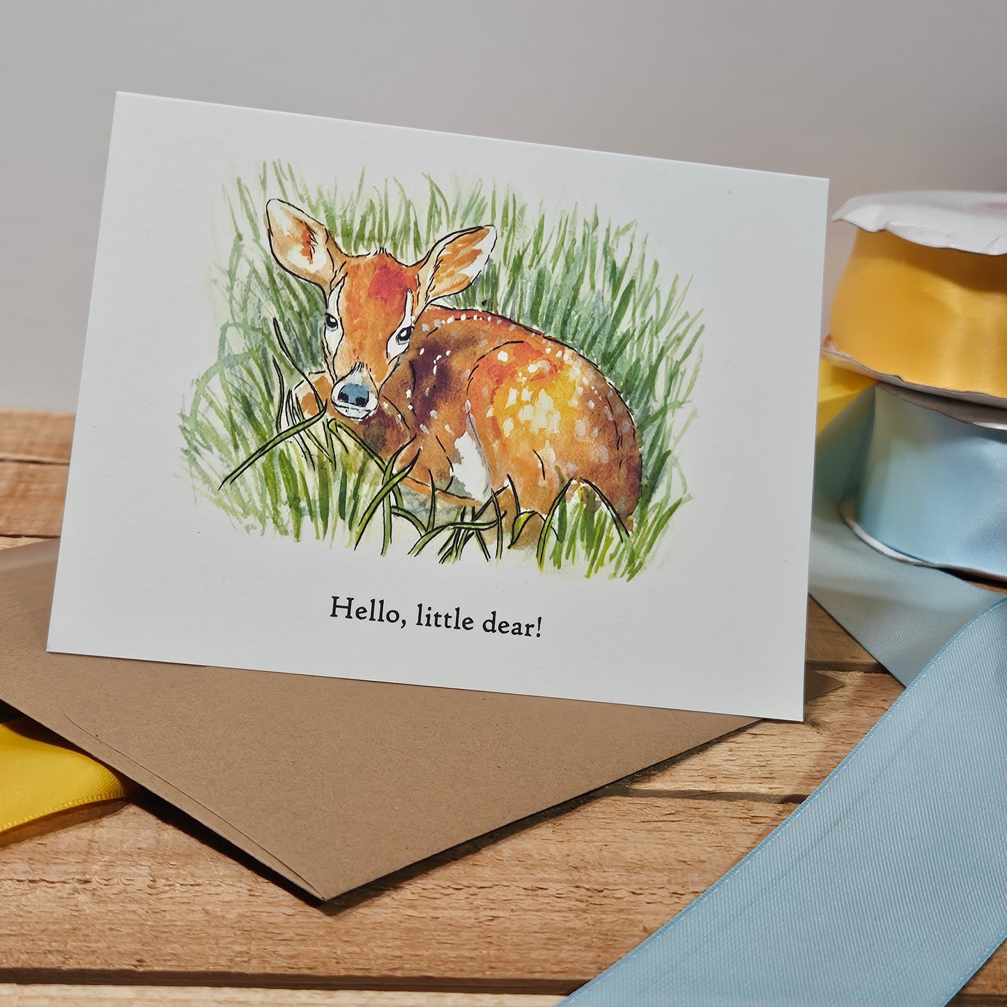 Hello Little Deer New Baby Announcement – Woodland Greeting Card