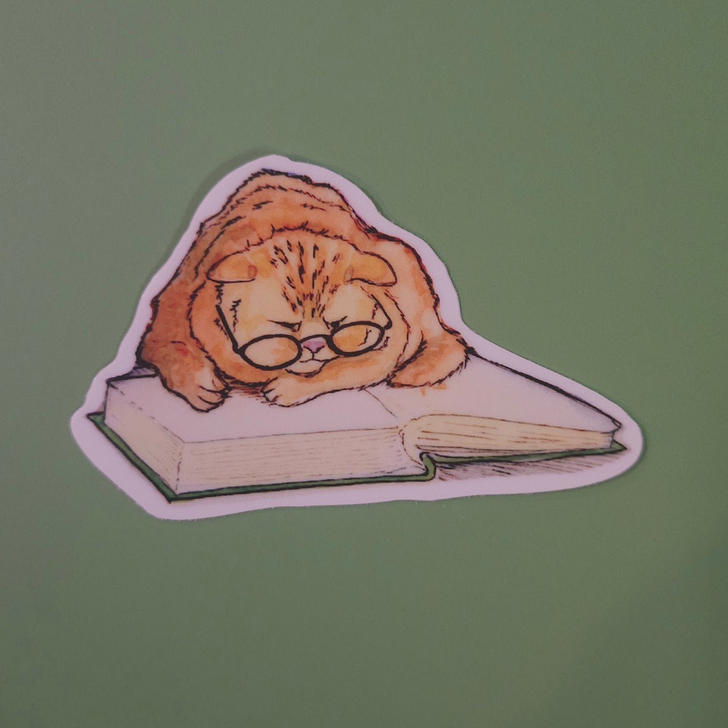 Cat Reading a Book Sticker – 3x3 Inch Waterproof Vinyl Decal