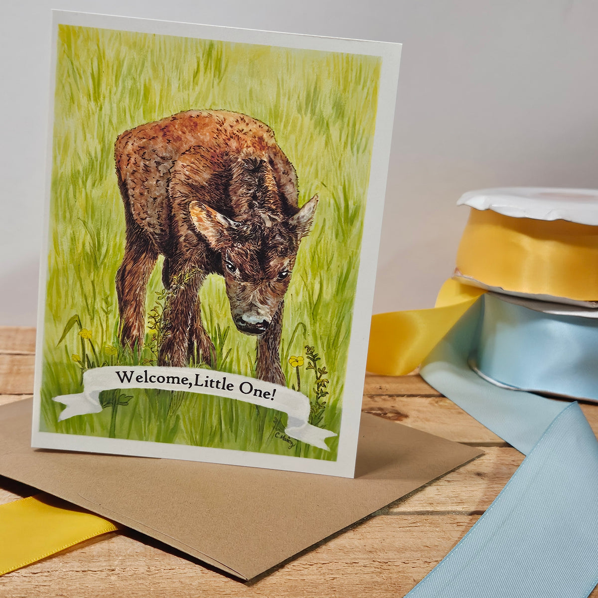 Welcome Little One Highland Calf Greeting Card