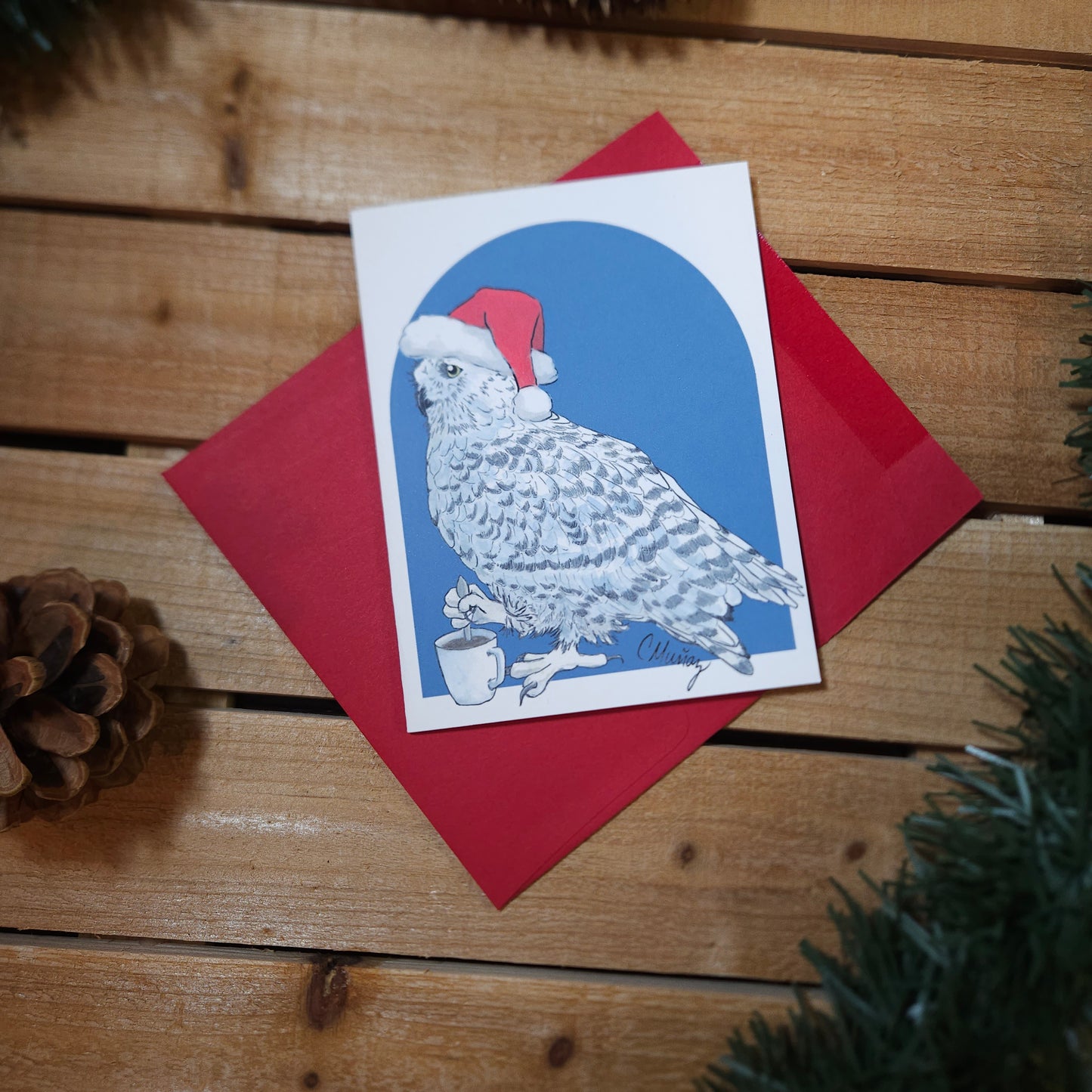 Festive Snowy Owl Holiday – Woodland Greeting Card