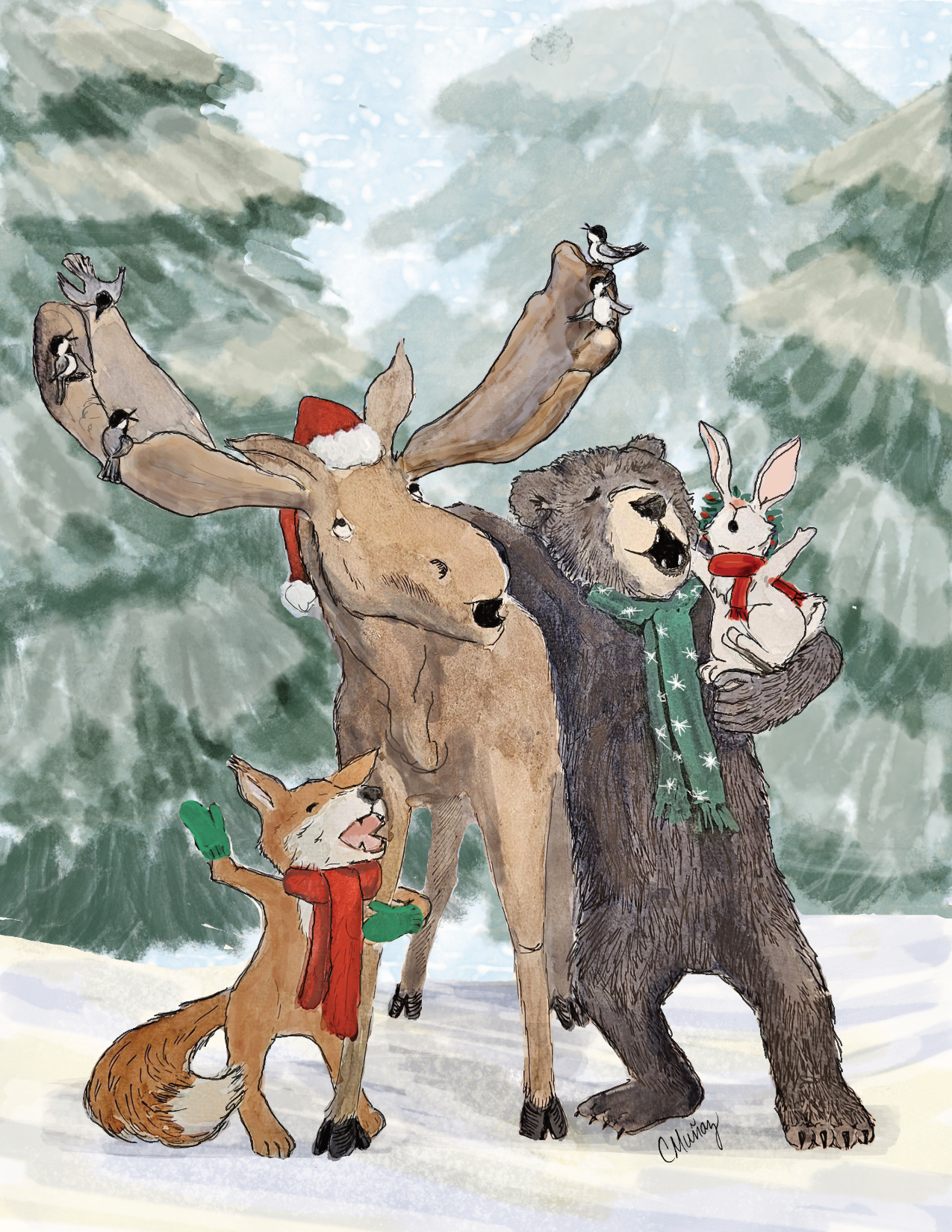 Woodland Carolers Card