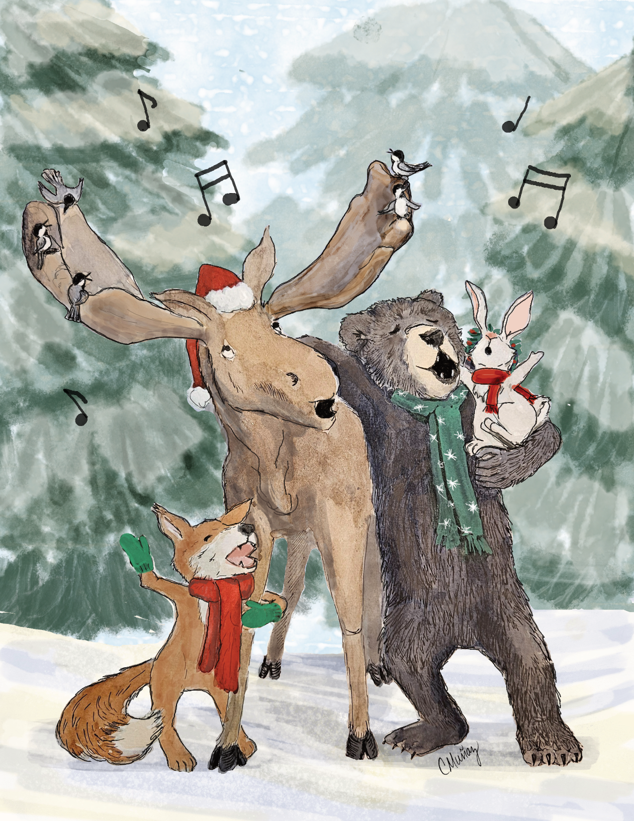 Woodland Carolers card boxed set