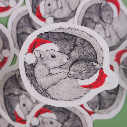 Holiday Snuggles Squirrels Sticker – 3x3 Inch Waterproof Vinyl Decal
