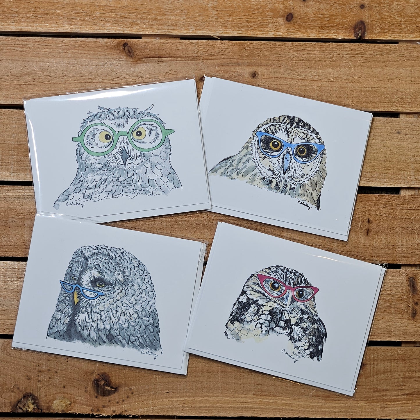 Red Specs Owl Greeting Card – Whimsical Woodland Charm