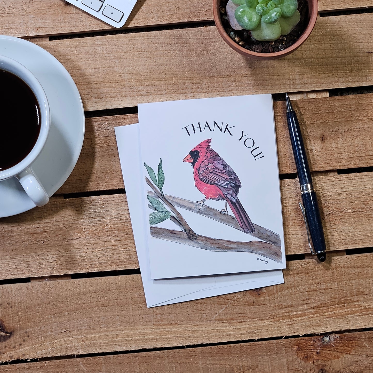 Cardinal Thank You Card – 4.25 x 5.5 inches, Blank Inside, Envelope Included