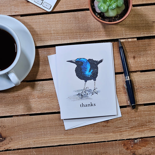 Colorful Grackle Thank You Card – Bold, Modern, and Whimsical