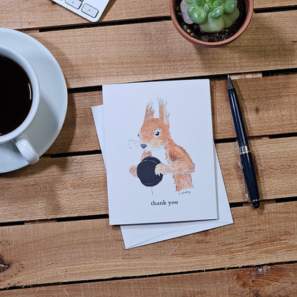 Red Squirrel Thank You Card – 4.25 x 5.5 inches, Blank Inside, Envelope Included