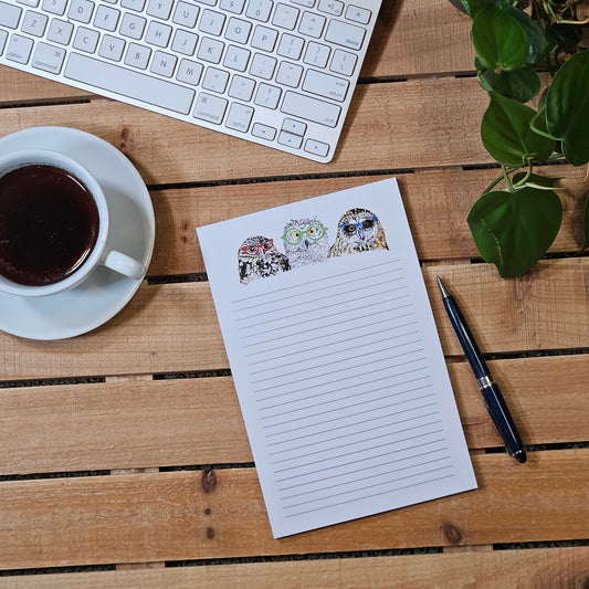 Owls Half-Sheet Ruled Notepad – Whimsical Owl Trio