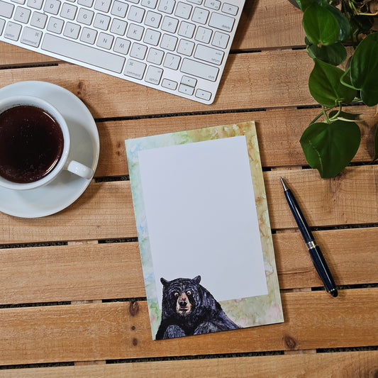 Bear Half-Sheet Notepad – Surprised Bear with Ladybug