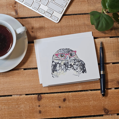 Red Specs Owl Greeting Card – Whimsical Woodland Charm
