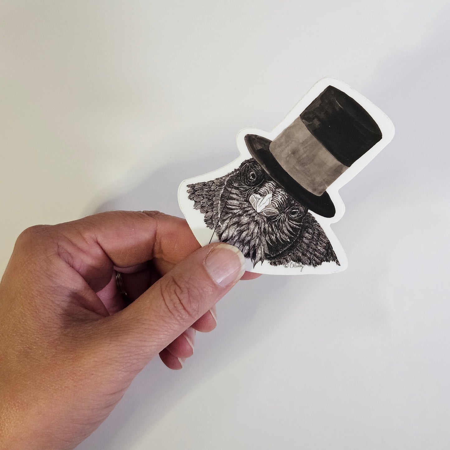 Raven in Top Hat Sticker – 3x3 Inch Waterproof Vinyl Decal