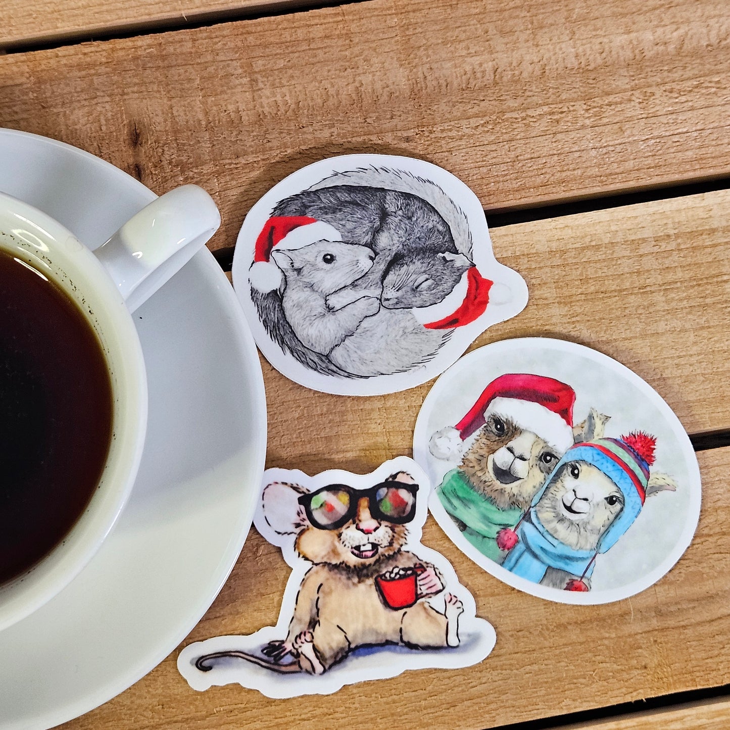 Holiday Snuggles Squirrels Sticker – 3x3 Inch Waterproof Vinyl Decal
