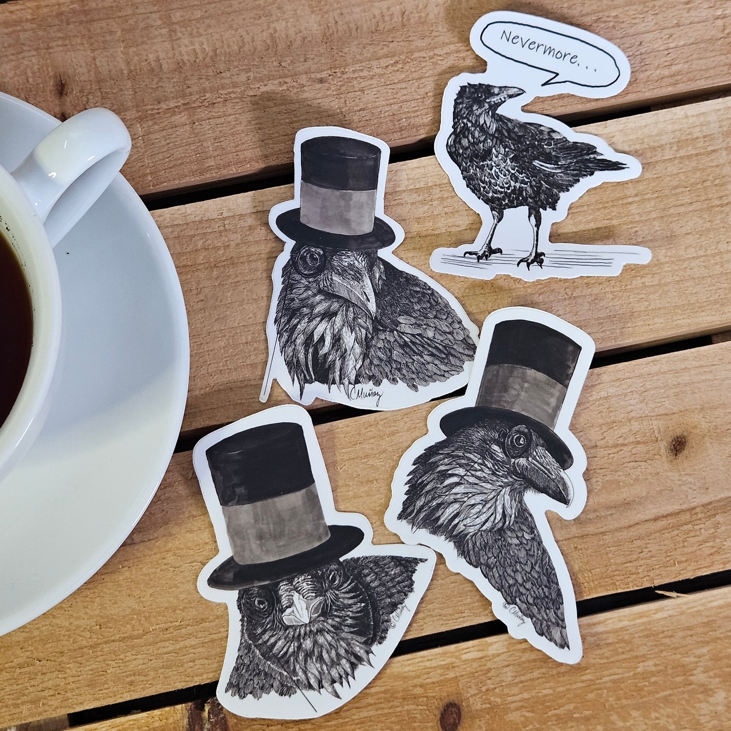 Raven in Top Hat Sticker – 3x3 Inch Waterproof Vinyl Decal