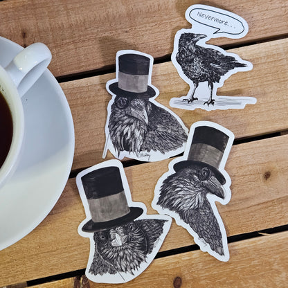 Raven in Top Hat Sticker – 3x3 Inch Waterproof Vinyl Decal