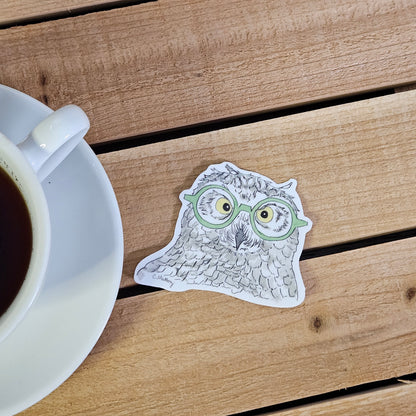 Snowy Owl Green Specs Sticker - 3x3” waterproof vinyl decal