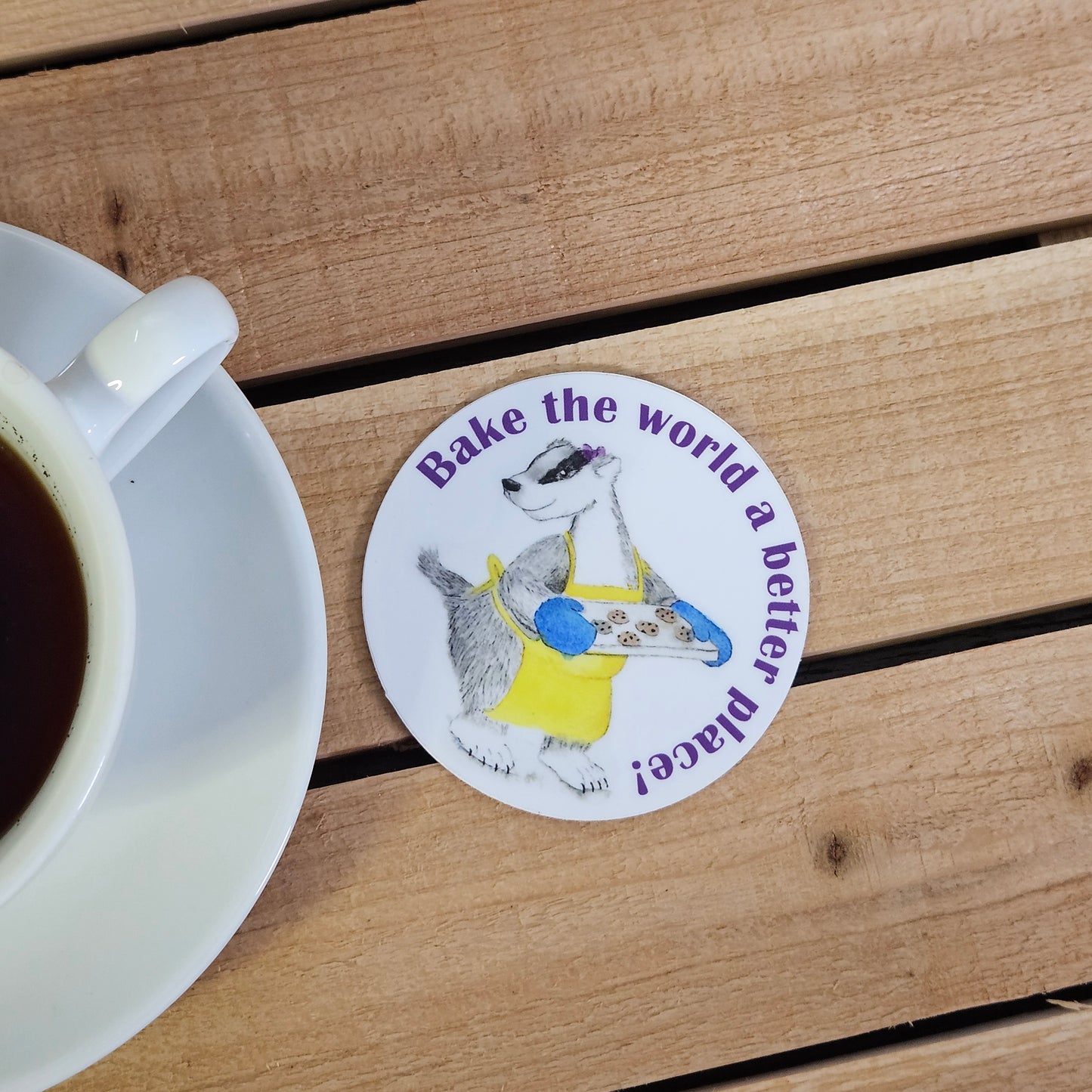 Bake the World a Better Place Badger Sticker – 3x3 Inch Waterproof Vinyl Decal