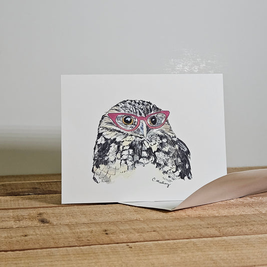 Red Specs Owl Greeting Card – Whimsical Woodland Charm