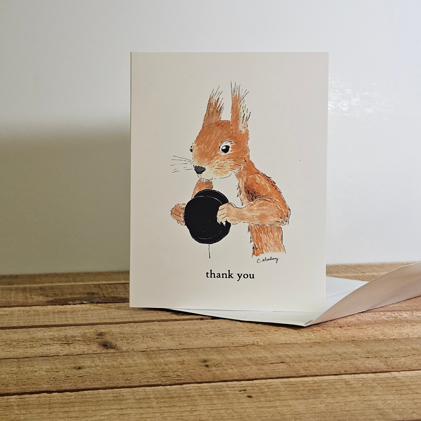 Red Squirrel Thank You Card – 4.25 x 5.5 inches, Blank Inside, Envelope Included