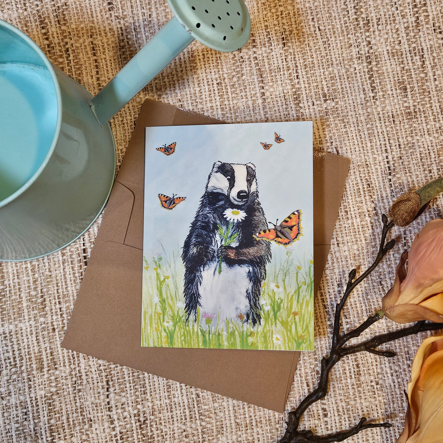 Badger and Butterflies Everyday Greeting Card - Whimsical Woodland | Blank Inside | A2 Size | FSC-Certified Paper