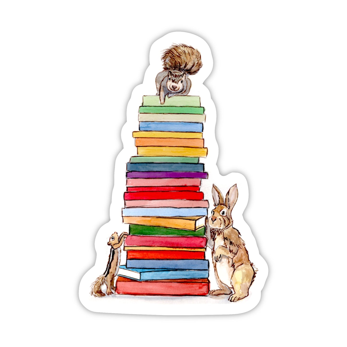 Rainbow Book Stack Squirrel Vinyl Sticker