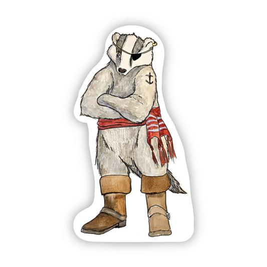 Boots Badger Pirate Sticker - Whimsical Woodland Vinyl