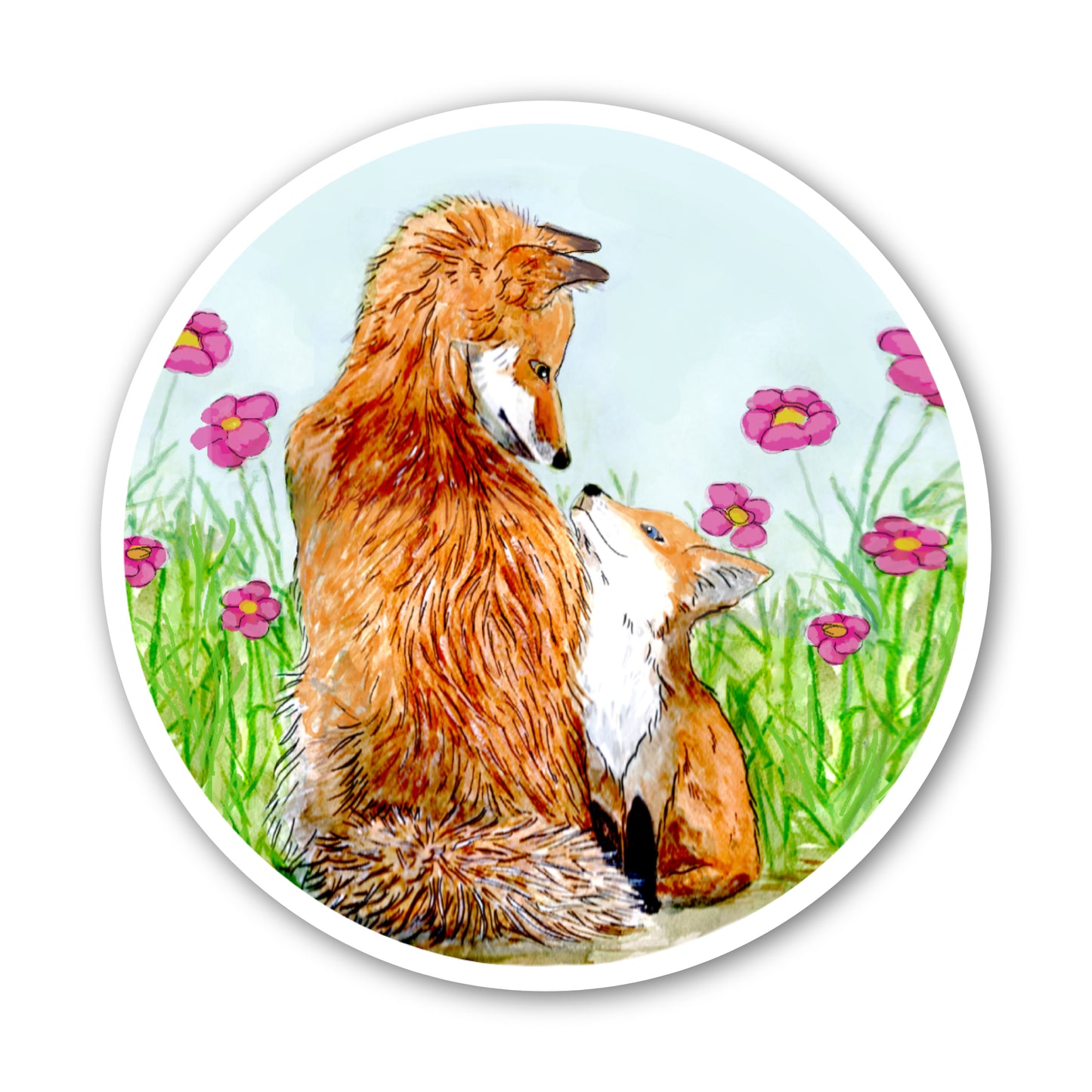 Mama &amp; Baby Fox Sticker – 3x3 Inch Waterproof Vinyl Decal