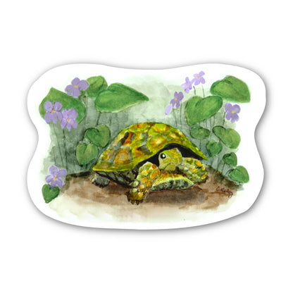 Turtle and violets sticker | 3x3” Waterproof Vinyl Decal