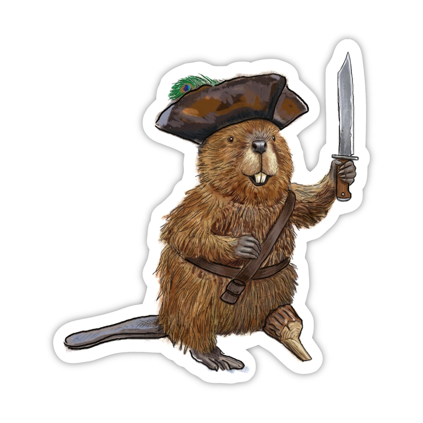 Captain Irontooth Pirate Beaver Sticker - Whimsical Woodland Vinyl