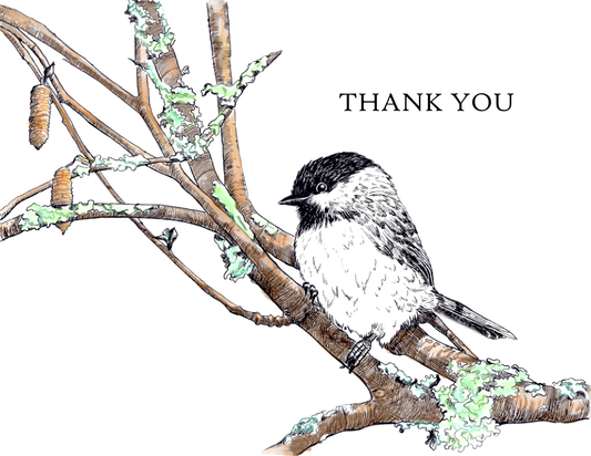 Chickadee Thank You Card – 4.25 x 5.5 inches, Blank Inside, Envelope Included
