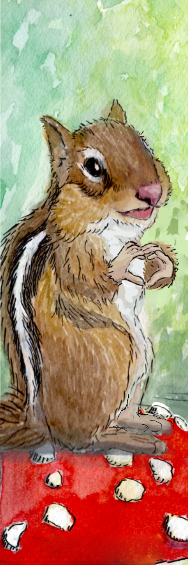 Smiling Chipmunk on Mushroom Bookmark — 2x6 Inches, Laminated for Durability, Tassel Included, Biodegradable Packaging