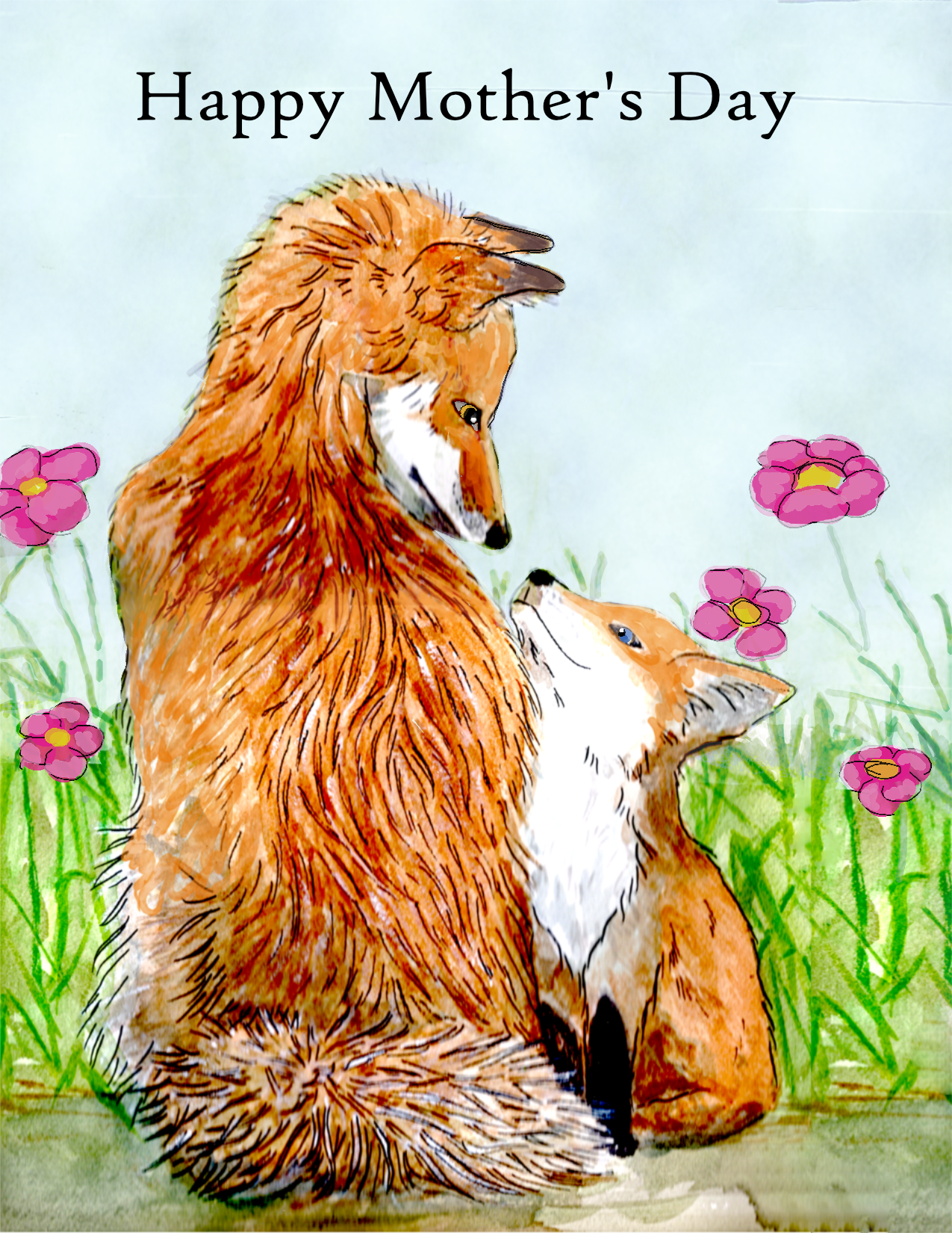 [Mom and Baby Fox Mothers Day] – Woodland Greeting Card