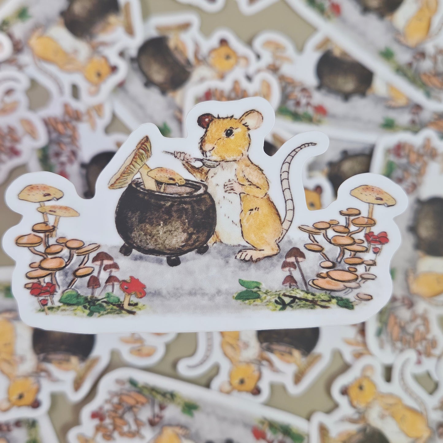 Mouse and Mushrooms Sticker - 3x3 waterproof vinyl decal