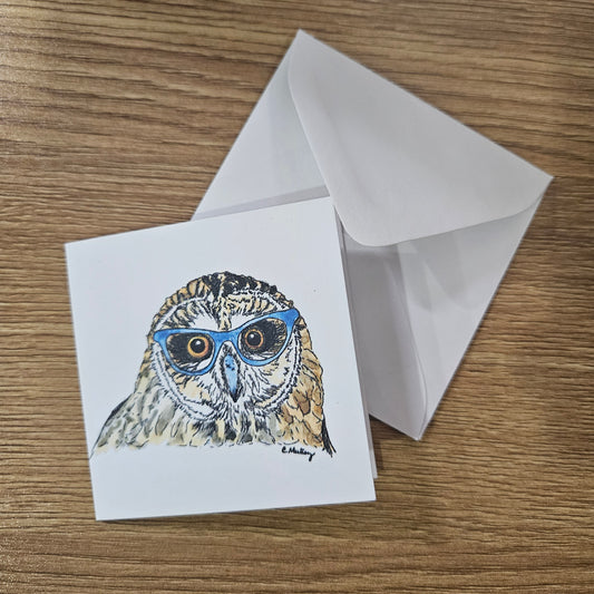 Blue Glasses Owl Mini Enclosure Card | 3x3 Gift Tag