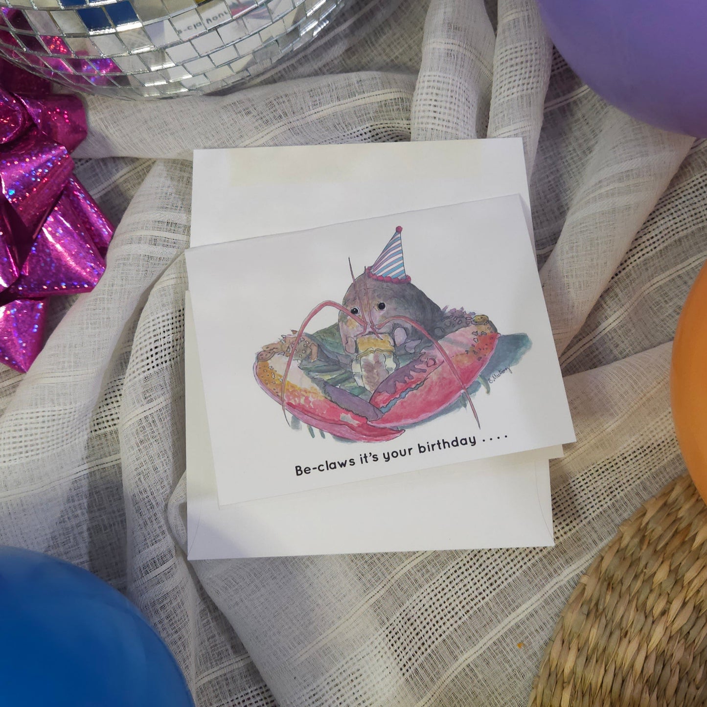 Shellfish Birthday Greeting Card – Whimsical Woodland Fun with Lobster Charm