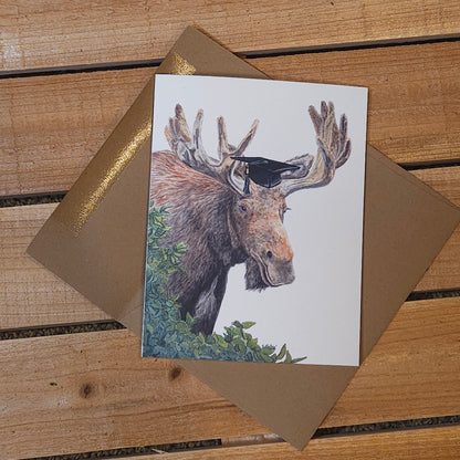 Moose in Cap Graduation Greeting Card | 4.25 x 5.5 inches | Kraft Envelope Included