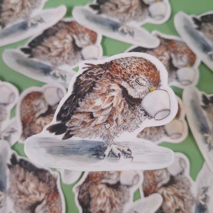 Owl Sipping Tea Sticker – 3x3 Inch Waterproof Vinyl Decal