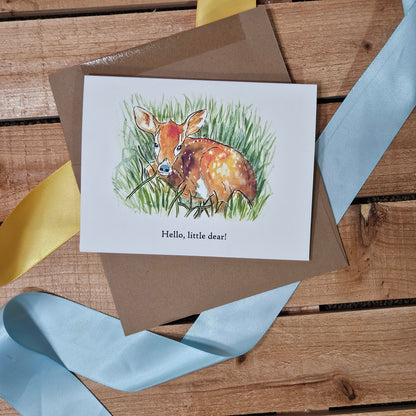 Hello Little Deer New Baby Announcement – Woodland Greeting Card