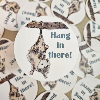 Hang In There Possum Sticker – 3x3 Inch Waterproof Vinyl Decal