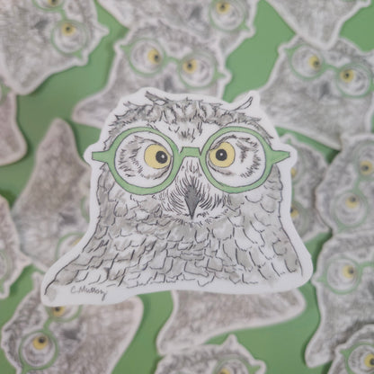 Snowy Owl Green Specs Sticker - 3x3” waterproof vinyl decal