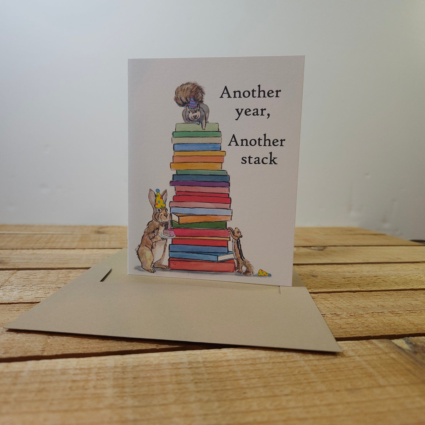 Another Year Another Stack Birthday Card - Whimsical Woodland | Bookish humor