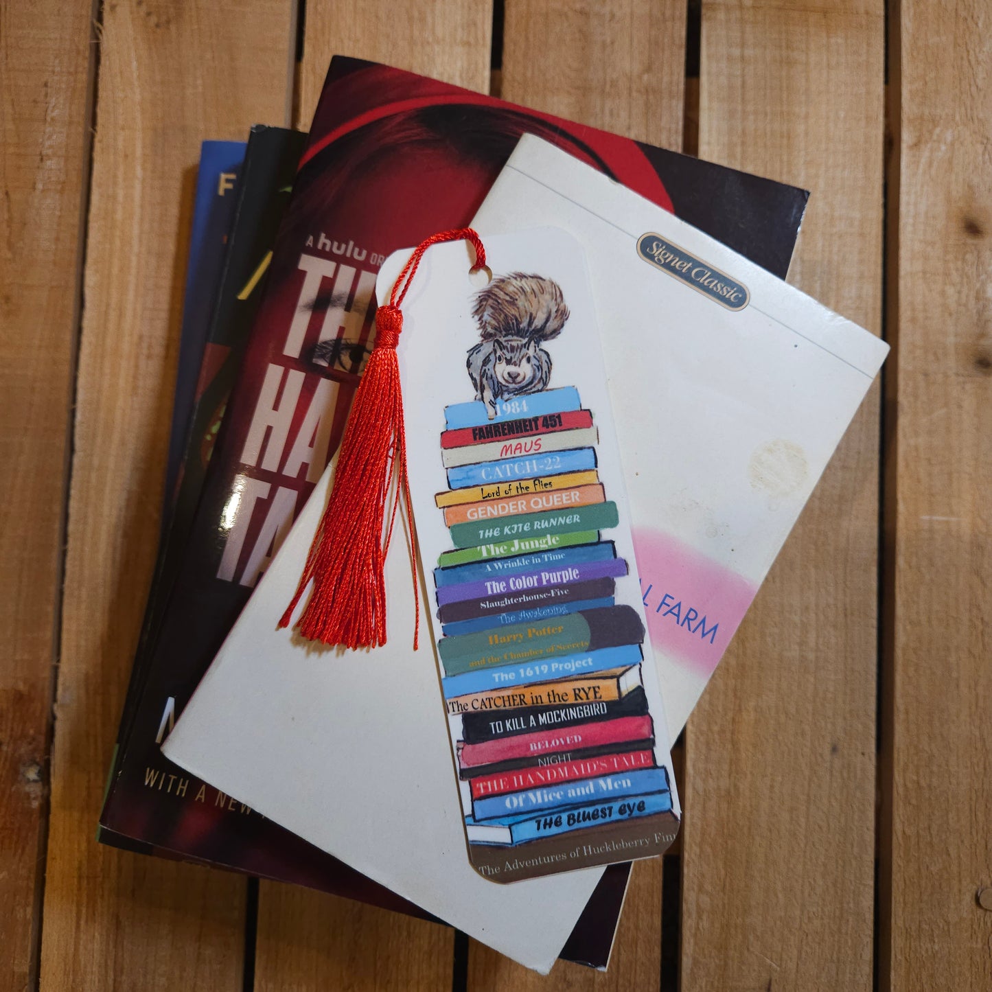 Banned Books Stack – Illustrated Woodland Bookmark